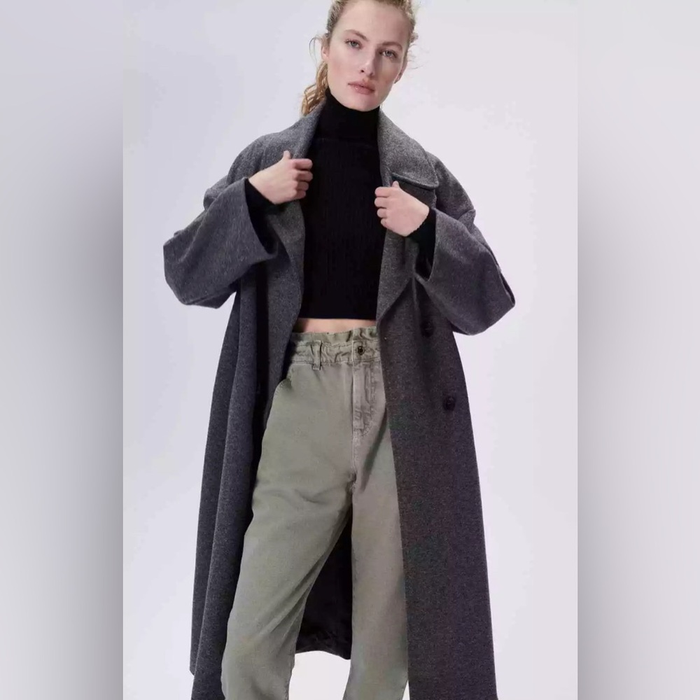 ZARA Baggy Paperbag Jeans High Rise NWT Light Green - Picture 3 of 5